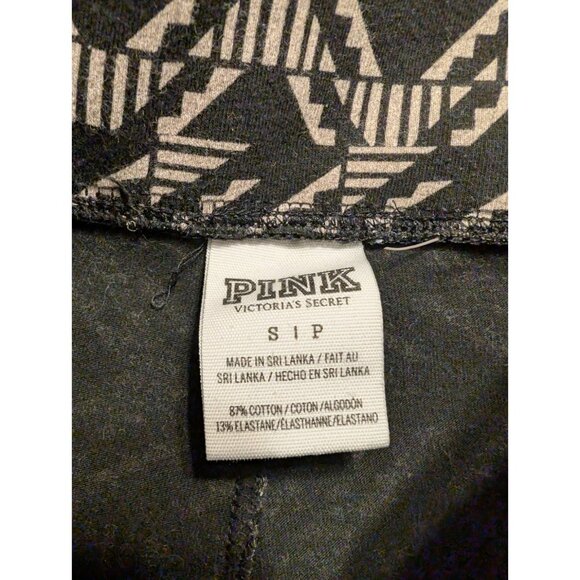 PINK Victoria's Secret Leggings Size S Black White Tribal Geometric Sequin Logo - Picture 5 of 6